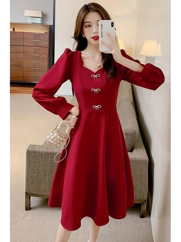 2025 Spring Bride Engagement Long Sleeve Dress, Small Size