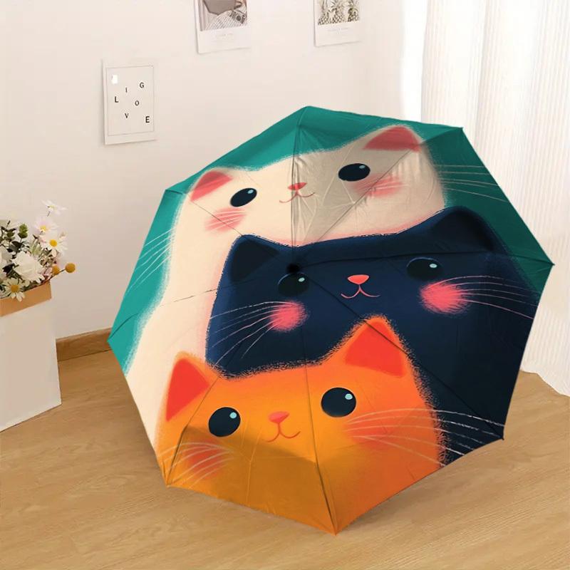 1pc cat circle Pattern Umbrella Design Automatic Opening and Closing Umbrella, High-quality Travel Umbrella, Lightweight and Portable, -92