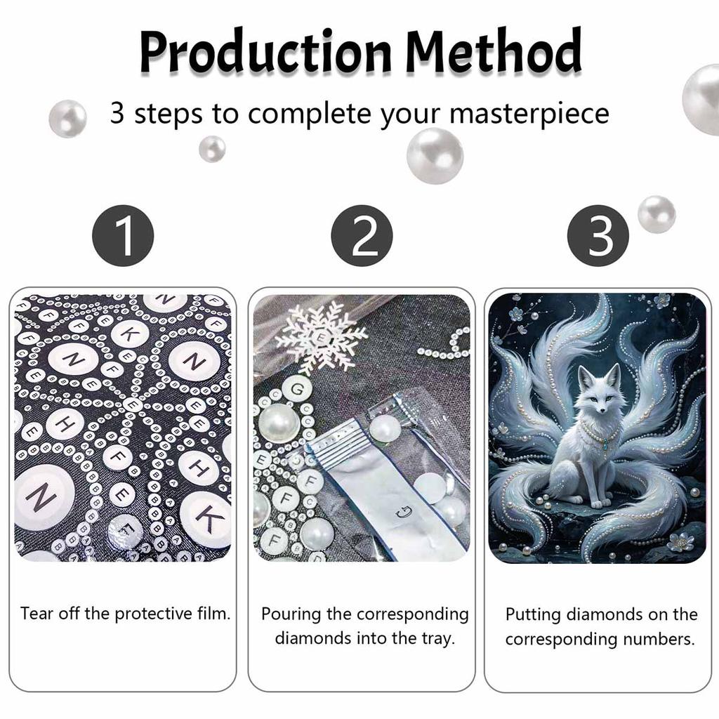 DIY Pearl Diamond Art Painting Kits for Adult and Beginners, Majestic Fox Sparkling Painting Craft Home Wall Decor Handmade Gift