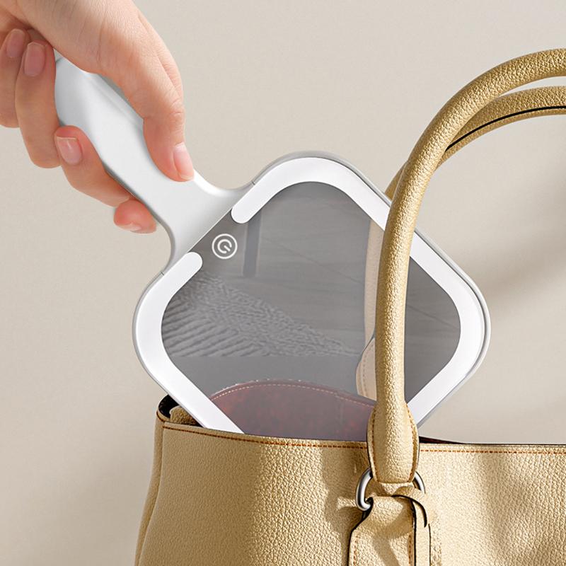 Handheld Makeup Mirror 3 Colors LED Light Mirrors Portable HD Intelligent Touch Screen Control Cosmetic Mirror Type-C Charging