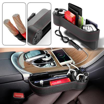 Autositz-Lücken-Leder-Organizer, Mehrzweck-Aufbewahrungsbox, Sitzspaltentasche, Mittelkonsole, Dual-USB-Ladegerät, Autospannung