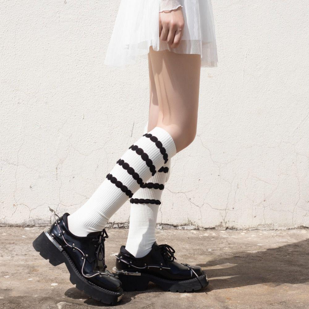 

Thick Women Stockings Stripe Calf Socks Japanese Jk Stockings Party чёрный
