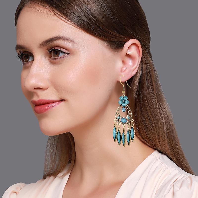 Bohemian Jewelry Earrings For Women Acrylic Flower Tassel Crystal Wedding Earings Ethnic Geometric Earrings Pendientes Mujer