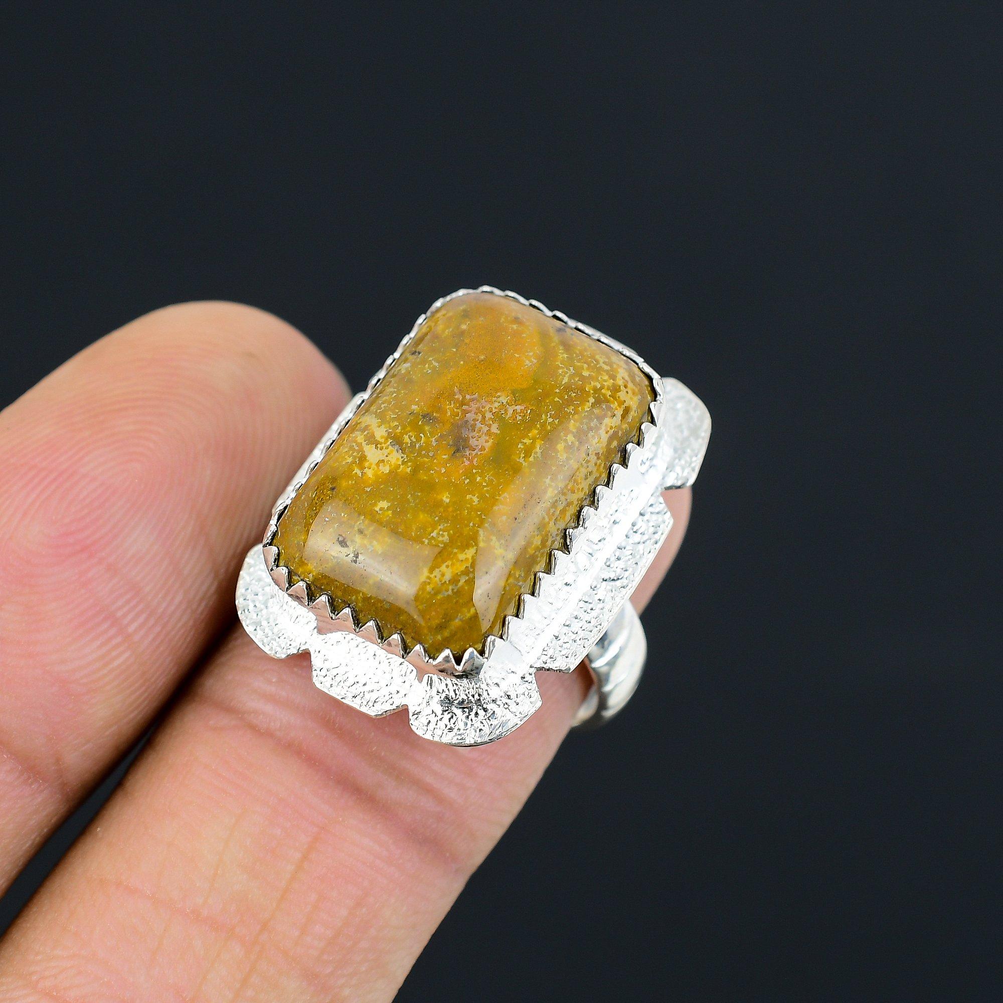 

925 Silver Natural Moroccan Seam Agate Trendy Promise Ethnic Ring Jewelry US 8 8