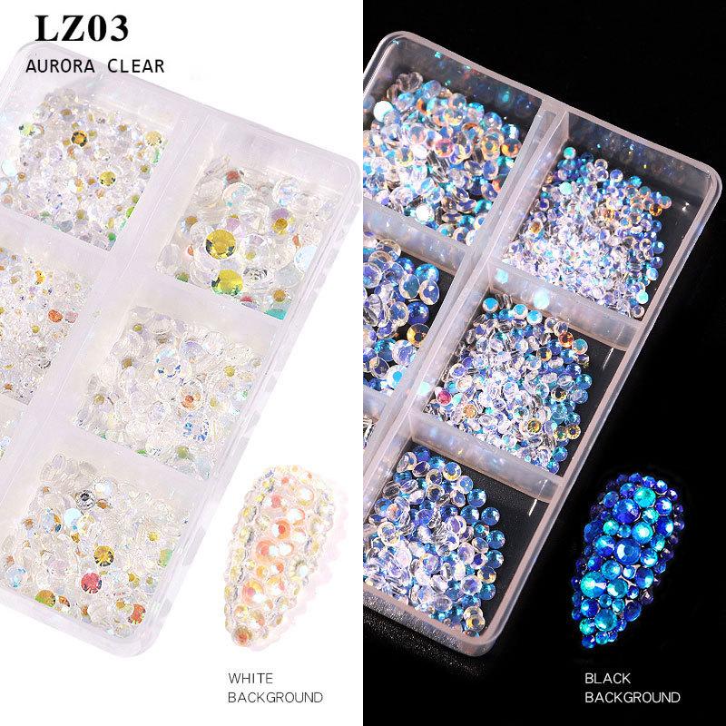 SS6-SS20 6 Compartimente Decorațiuni Unghii Strass-uri, Culoare AB, Aurora, Transparent, Fund Plat, Bijuterii Decorațiuni Unghii Opal, Instrumente DIY Artă Unghii