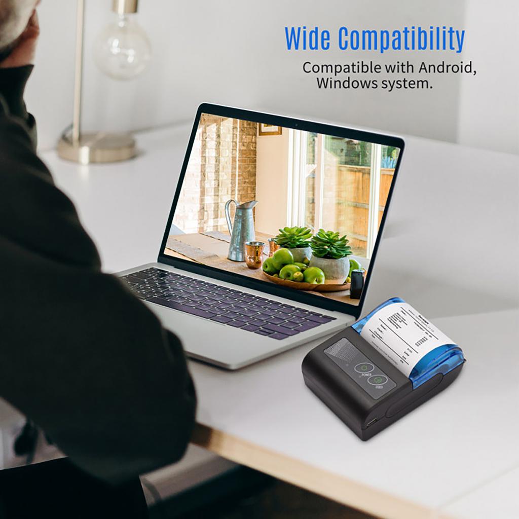 Bisofice Portable Mini Thermal Printer 2 Inch Wireless USB Receipt Bill Ticket Printer with 58mm Print Paper Compatible with IOS