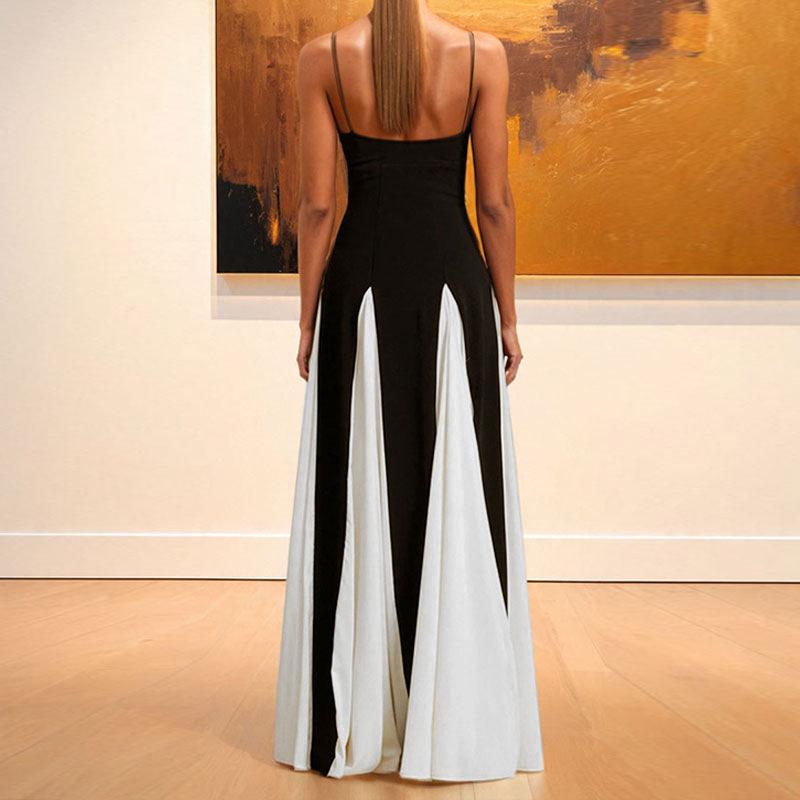 2025 Color Block Long Sleeve Dress – Casual European & American Style