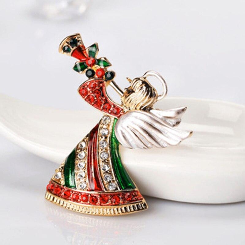 Blucome Christmas Angel Blowing Trumpet Brooch for Women Girls Clothes Hat Hijab Pin Christmas Corsage