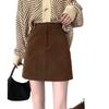 2024 Spring/Summer Retro Corduroy High-Waisted A-Line Midi Mini Hip Wrap Skirt for Women