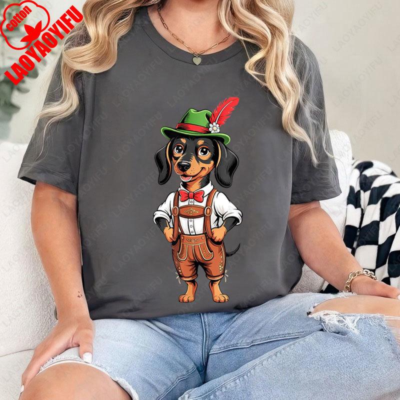 Funny Oktoberfest Cute Hat Dog German Beer Party Men Women Casual Tshirt Retro Fashion Cotton Tees New Autumn Winter Unisex Tops