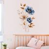 Simulated Blue White Floral Gold Leaves Wall Sticker Self-Adhesive Removable for Bedroom Hallway Elegant Home Decor Art