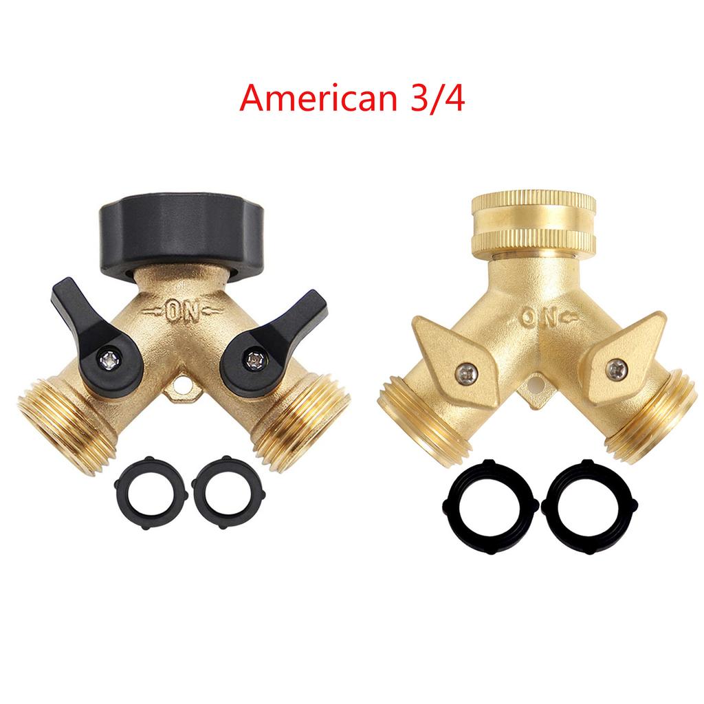 Dual-Outlet Brass Faucet Irrigation Ball Valve Adapter Garden Tap Hose Splitter 2 Ways Faucet Adapter Fitting 3/4" US/EU
