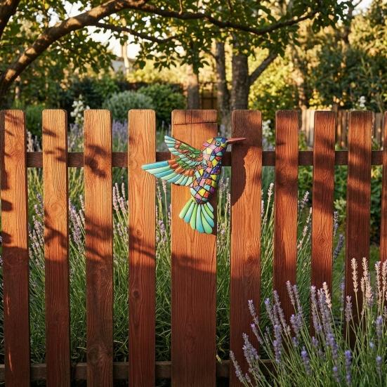 Modern Home Wall Ornament Metal Hummingbird Art Decor, Iron Colorful Bird Fence Decoration, Patio And Garden Decoration Outdoor Sculpture Hanging
