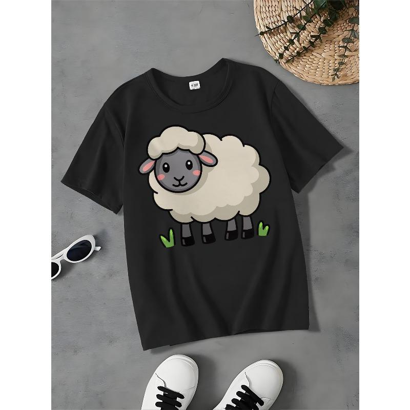 Europese maten Casual Katoenen T-shirt voor Meisjes met Leuke Schaapjesprint - Zacht Perfect voor Leeftijden 12 en Jonger