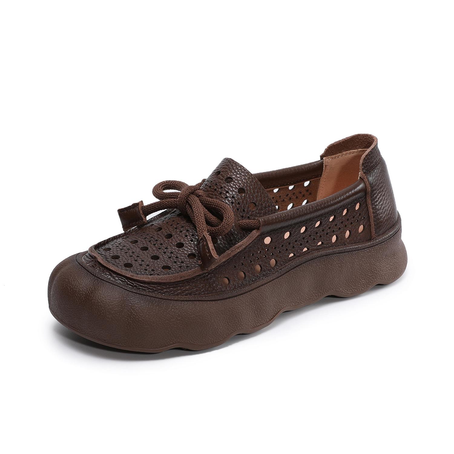

Johnature Soft Cowhide Flat Sandals Genuine Leather Hollow-out Breathable Soft Sole Women s Shoes 35 коричневый
