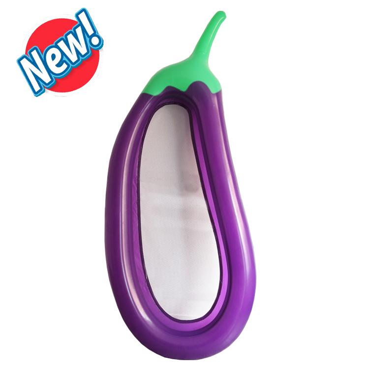 Inflatable Eggplant Float Raft with Net Lounger - Large Mesh Swimming Ring