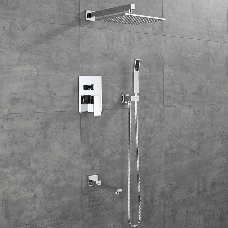 Badezimmer Duschset Schwarz/Gebürstetes Gold Quadratische Regendusche Duscharmatur Wand- oder Deckenmontage Duschmischer 12" Duschkopf