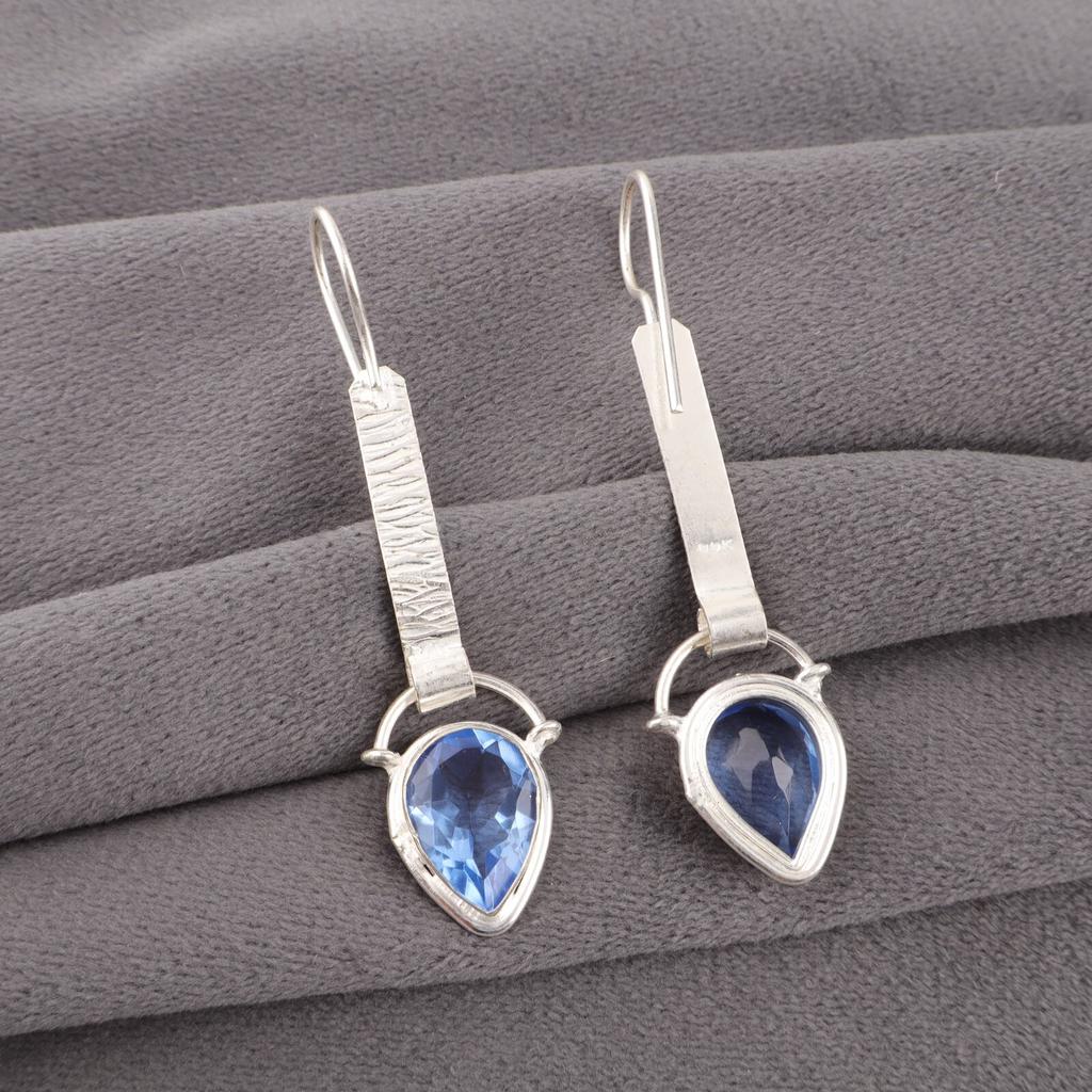 Tanzanite Gemstone 925 Sterling Silver Jewelry Women's Handmade Earrings 2.3" EE-166-5