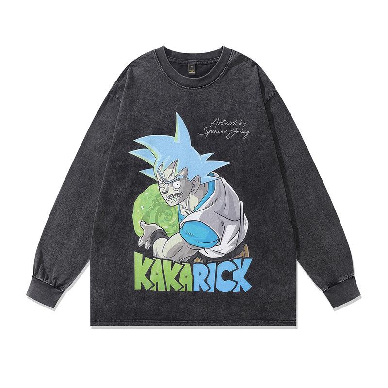 Heavy Cotton Men'S Top American Street Tide Cartoon Printing Washed Long-Sleeved T-Shirt Men And Women