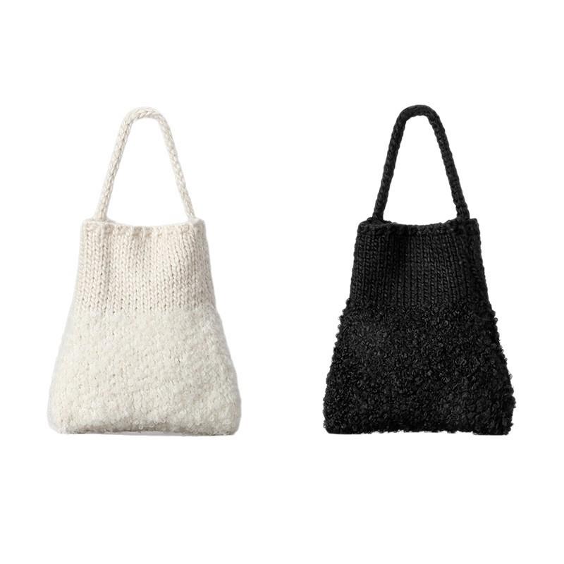 Soft Knit Mini Tote Bag Women Winter Handheld Woven Shoulder Urban Chic Small Bucket Purse