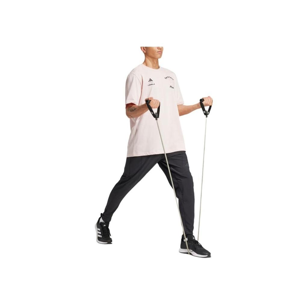 Adidas Les Mills Soft Comfortable Casual Loose Fit Pullover Logo Print Short Sleeve T-Shirt Men T-Shirts Pink White JJ3164