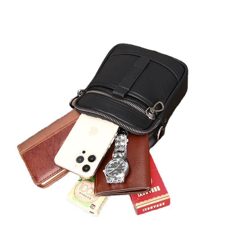 Summer Small Satchel Men'S Leather Urban Simple Mini Mobile Phone Bag Wearing Belt Small Fanny Bag Single Shoulder Small Square Crossbody