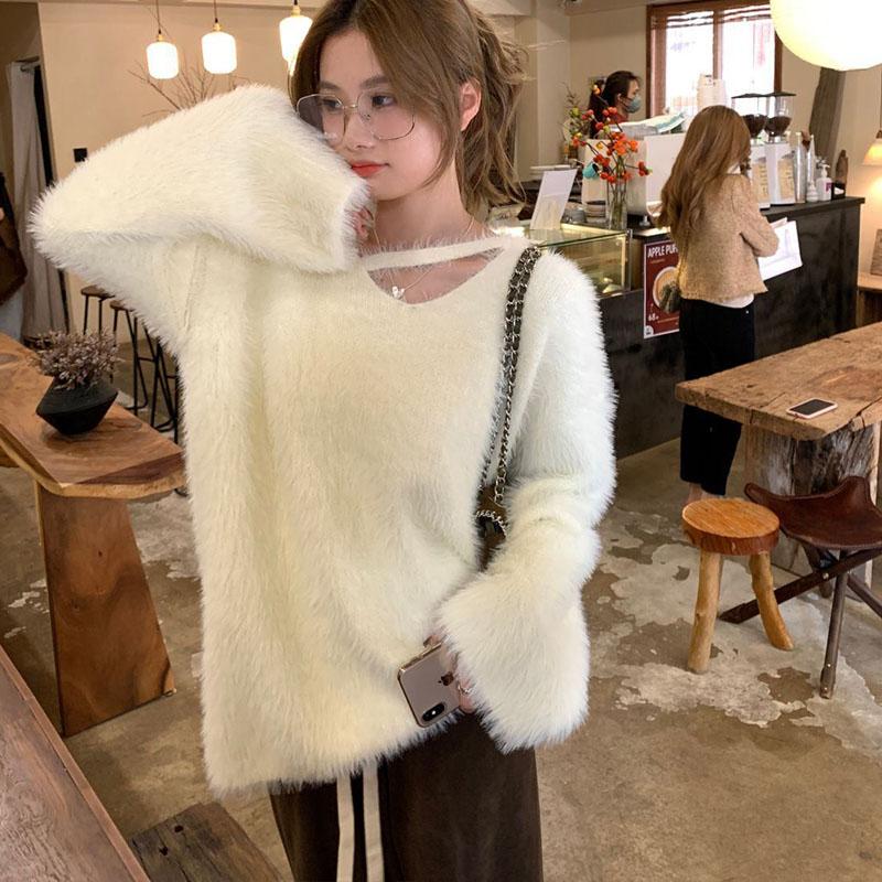 Sweter luźny i leniwy wyszczuplający sweter kurtka projekt dzianinowy podstawa sweter jednolity swobodny