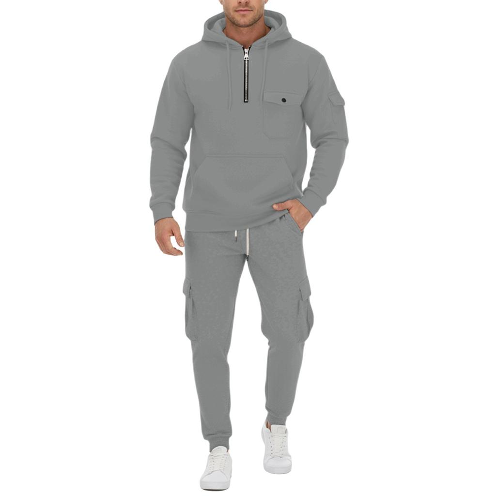 New Spring and Autumn Men's Sweatshirt Suit Hoodie Zipper Multi-pocket Pullover Sports Casual Sweatshirt Suit