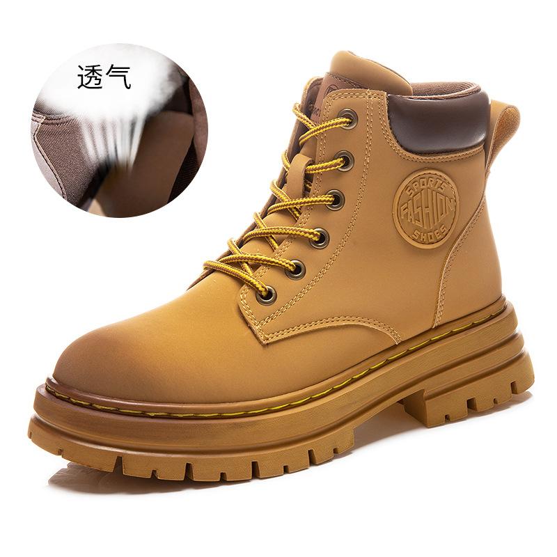 Couple leather rhubarb boots for women's new autumn and winter polished short boots for women's thick-soled Martin boots for women