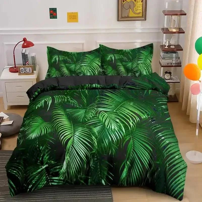 Green Nature Weed Leaves Comfortable Duvet Quilt Cover Pillowcase Bedding Set Children Bedroom Decoration Home Textile