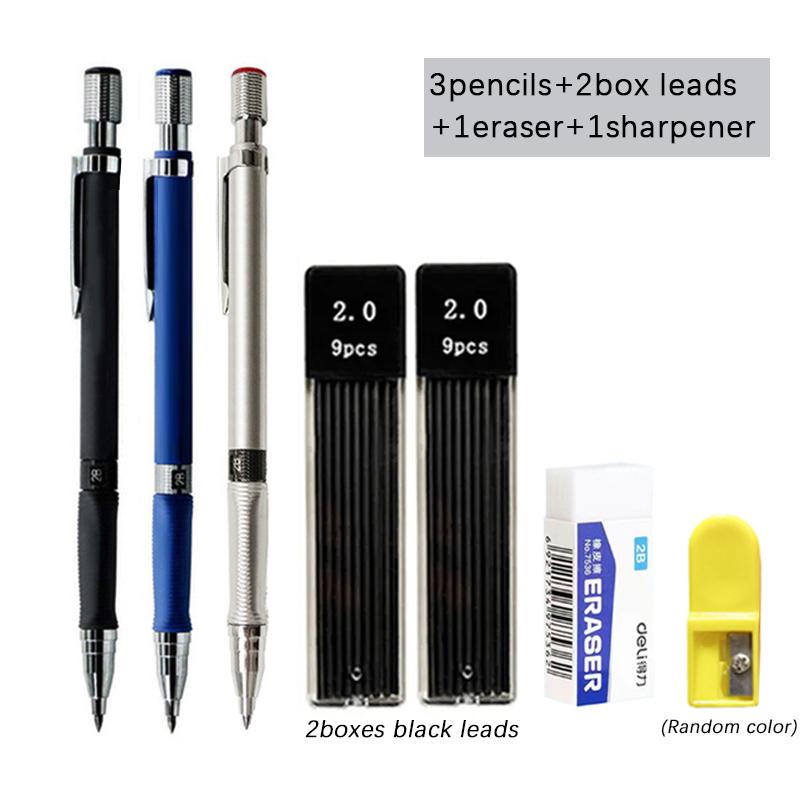 Mechanical Pencil Set 2.0mm With 2b Black/colors Lead Refill For Writing Sketching Art Drawing Painting School Automatic Pencils