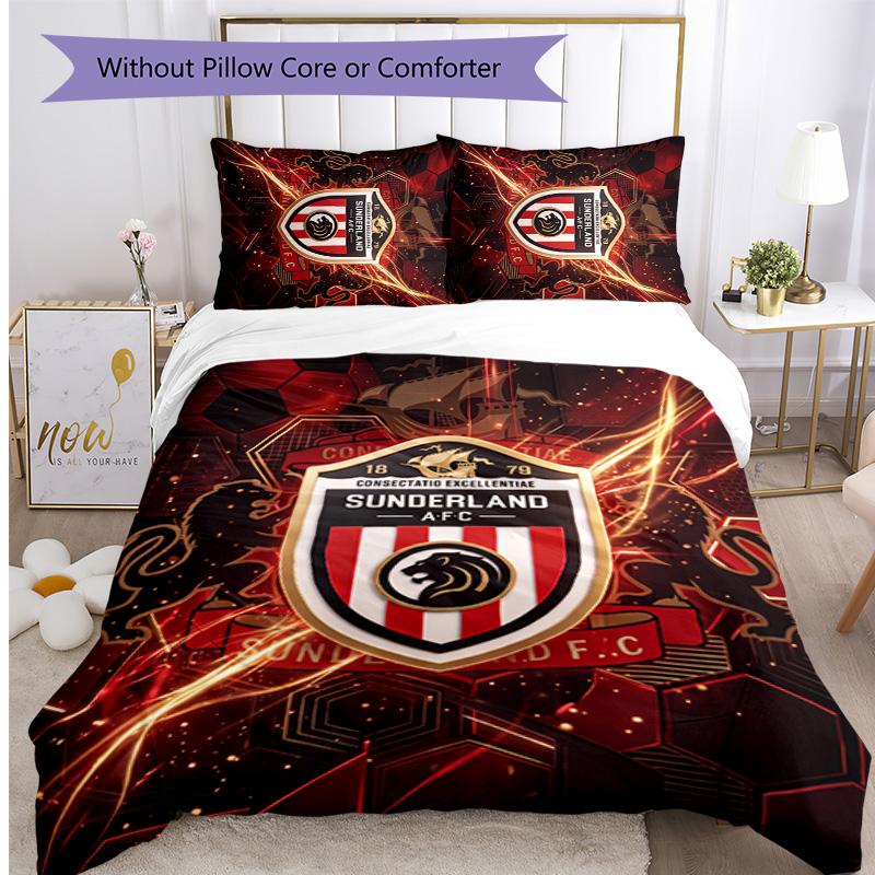 Sunderland Football Printed 3 Pieces Bedding Set, Comfortable Skin Friendly Bedroom Duvet Cover Set