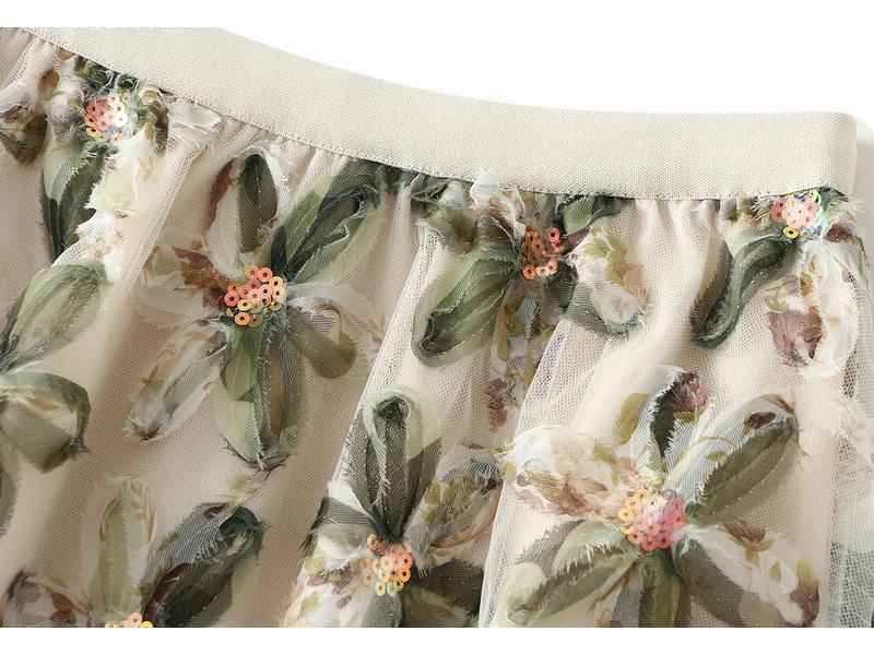 Printemps 2025 Jupe trapèze longue midi en tulle à paillettes - Jupe longue midi dissimulant les hanches