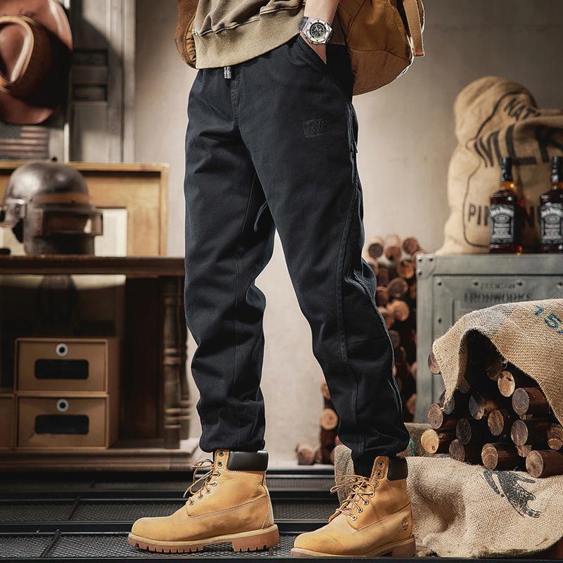 

Heavy retro tooling pants men s winter loose leggings men s casual pants autumn and winter thickened velvet pants men M чёрный