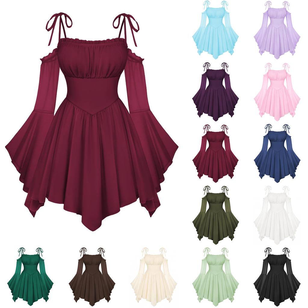 Rochie Corset Colorată Femei Decolteu Bardot cu Buzunare, Boemă pentru Petrecerea de Halloween