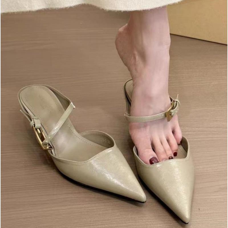 New Women Pointed Toe Slippers Mid Heels Fashion Elegant Mules Shoes Summer Dress Sexy Woman Sandals Trend Brand Women’s Pumps