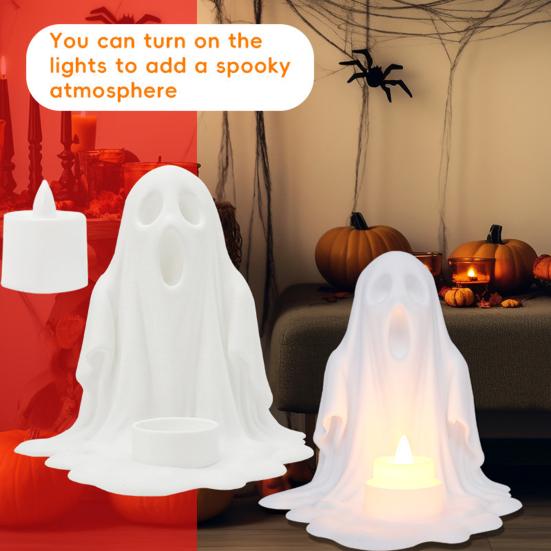 Halloween Spøkelse LED Stearinlys Lampe Batteridrevet Skummel Hvit Spøkelse Elektronisk Stearinlys Lys Festival Fest Dekorlampe