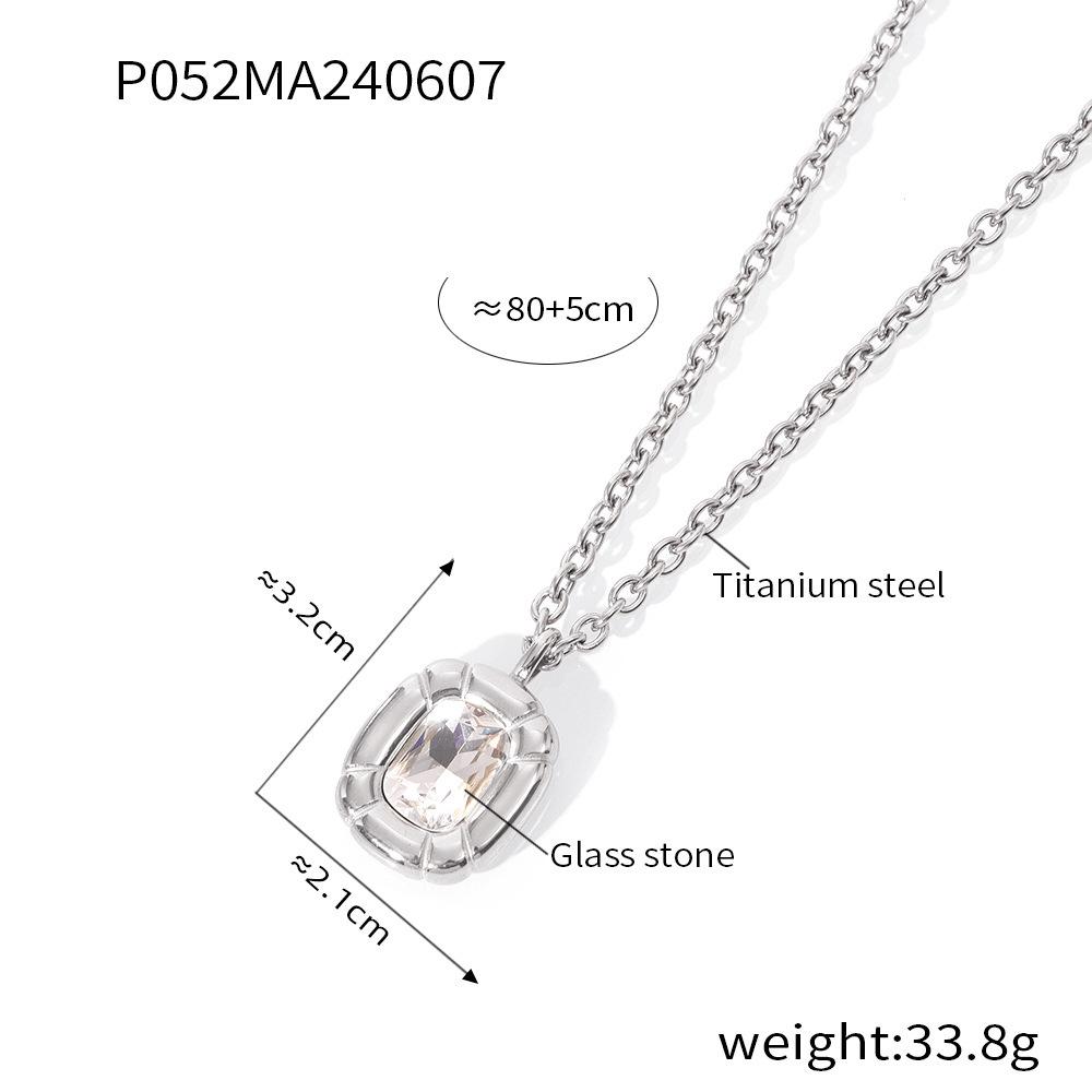 Shiny Glass Stone Pendant Necklace Bracelet Earrings For Women Stainless Steel Gold Plated Women's Long Necklaces Jewelry Set