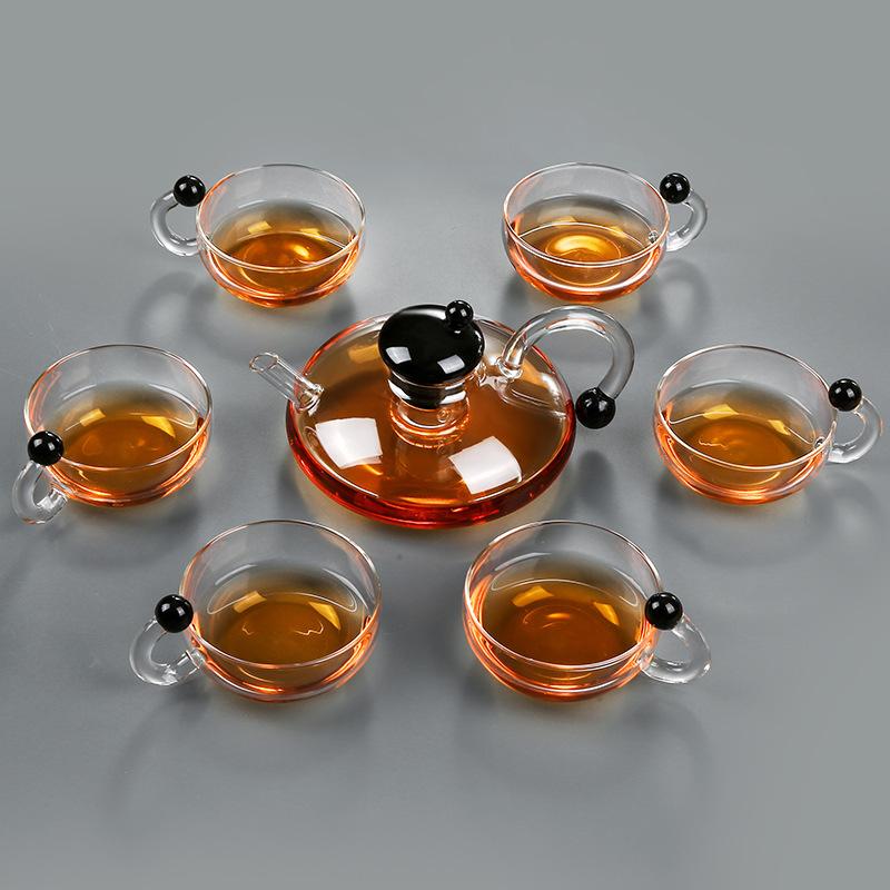 Nordisk Stil Rottehale Glass Tekanne Sett, Varmebestandig Gjennomsiktig Glass Tekanne med Filter Te Brygging, Tesett, Tekopp med Håndtak