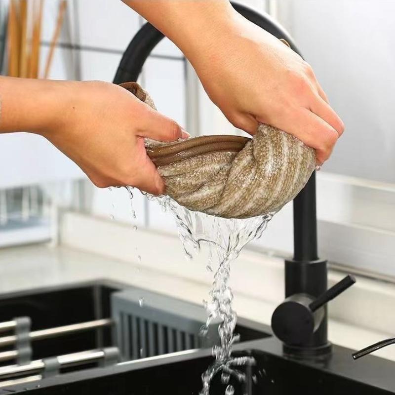 1Pcs Kitchen Dishwashing Towels Non Shedding Absorbent Cleaning Cloths Multifunctional Household Cloth with Hanging Loop
