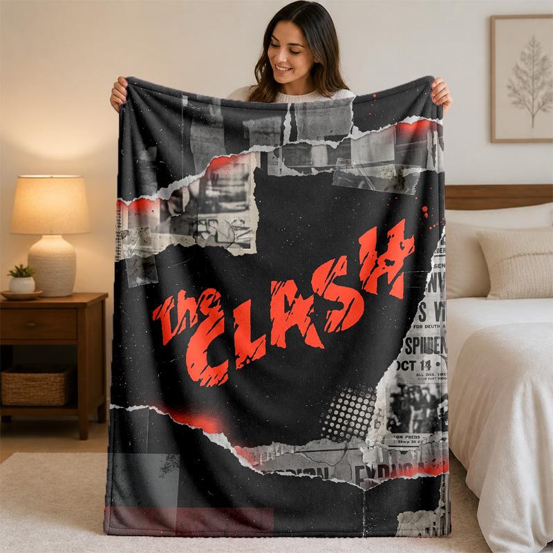 The Clash Print Flannel Blanket Cozy Lightweight Plush Throw Blanket For Bed Sofa Household Use