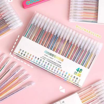 Textmarker-Set Transparentes Gehäuse Mehrfarbiger Malstift mit Glitzer Funkelnder Effekt Glatte Metallspitze Tinten-Textmarker zum Markieren von Notizen