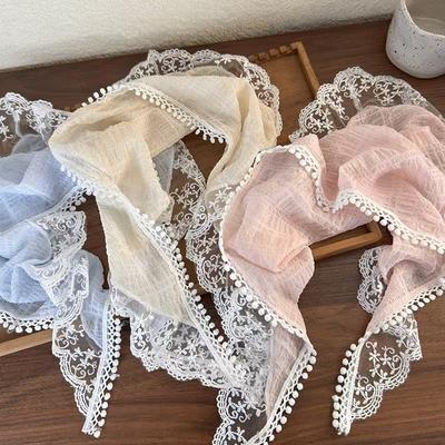 Lace Scarf Headband Women Non Slip Floral Lace Hair Kerchief Head Scarf Chic Lace Triangle Hair Wrap Fashion Accessory Bandana