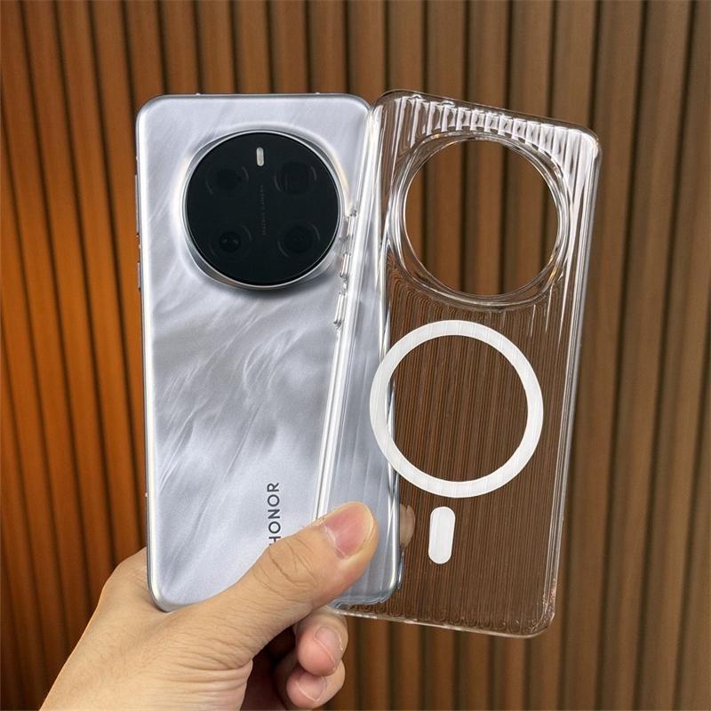 Magnetic Case For Honor Magic 7 Pro Case For MagSafe Transparent Luggage Stripe Phone Cover For Magic7 7Pro 5G Hard Shell Bumper