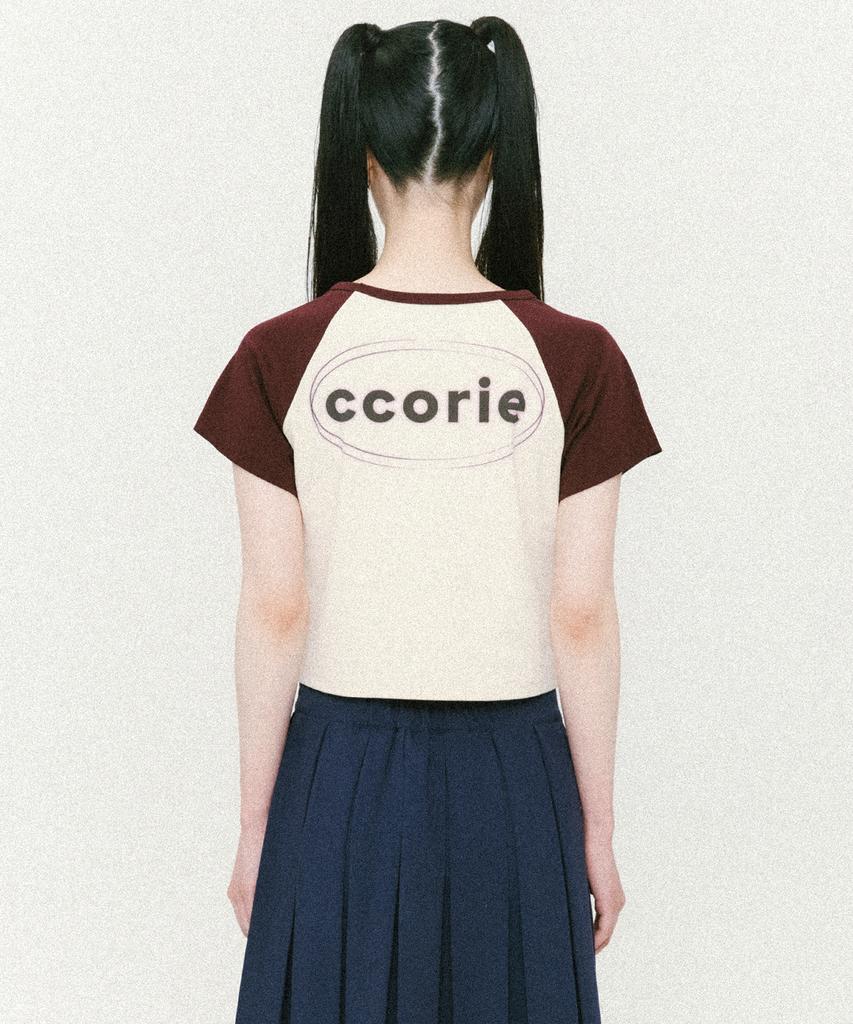 Kkolie Logo Raglan Crop Short Sleeve T-Shirt Burgundy Cream