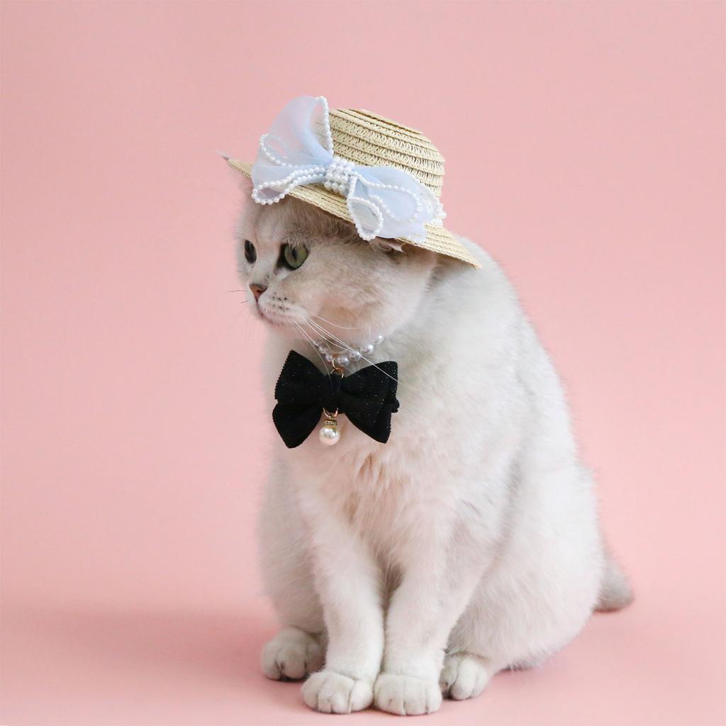 Small Pet Straw Hat Spring Summer Camping Photography Dogs Straw Hat Elegant Style Outdoor Sun Hat for Dogs and Cats