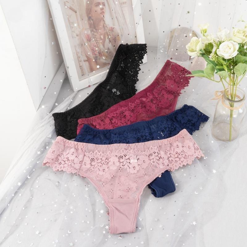 Women Sexy Lace Lingerie Temptation Low-waist Thong Panties Transparent High Quality Embroidery Underwear Female G String