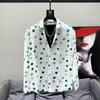 2023 New Spring and Autumn Fashion Polo Collar Print Slim Fit Hanging Korean Version High End Fashion Casual Simple Men's Shirt