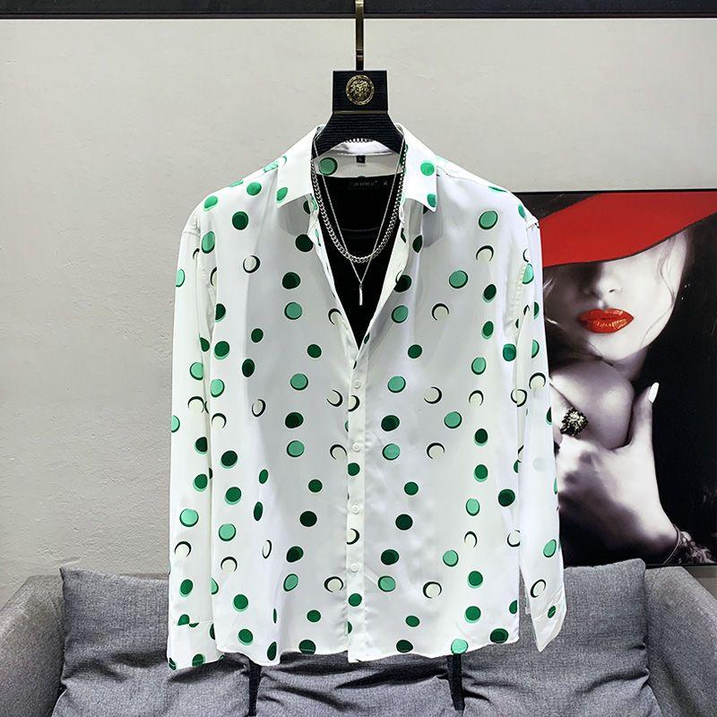 2023 New Spring and Autumn Fashion Polo Collar Print Slim Fit Hanging Korean Version High End Fashion Casual Simple Men's Shirt