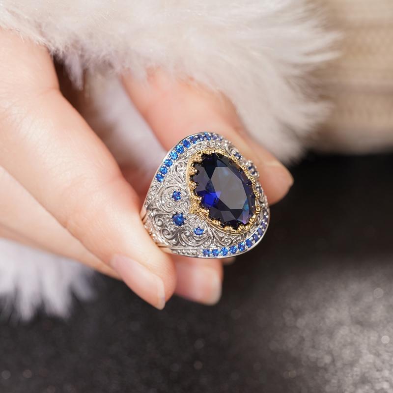 CAOSHI Luxury Exquisite Design Two Tone Rings with Big Oval Cubic Zirconia Temperament Accessories for Women Party Jewelry Gifts